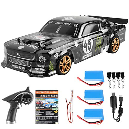 GoolRC RC Drift Car, 1:18 Scale Remote Control Car, 2.4GHz 4WD 30KM/H High Speed RC Racing Cars with LED Light Strip and 3 Batteries for Adults - size: 3 Batteries