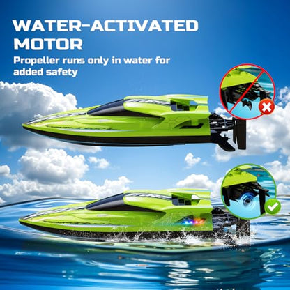 DEERC Fast Brushless RC Boat for Adults 40+KPH, 19" High Speed Racing Boat, 3S 2500mAh Li-po Battery, Self-Righting, 2.4GHz Remote Control Boat W/Lights, Dual Waterproof for Lake, Pool & Saltwater S7