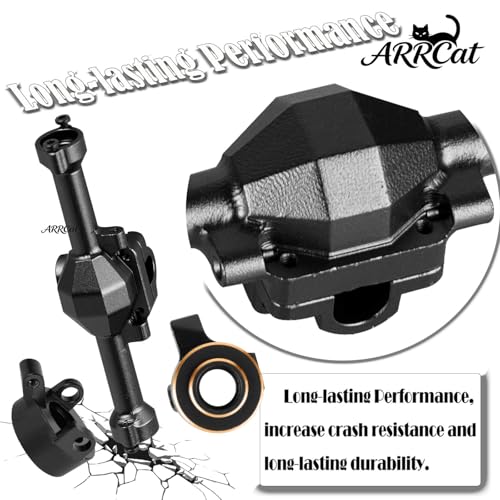 Aluminum Portal Axles & Brass Weights Steering Knuckles Upgrades Part for 1/30 SCX30 Chev rolet K10/Jeep Wrangler JLU 4X4/F0rd Bronco 4X4,Front Rear Axle Housing & Knuckles Hub Weight,Black