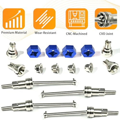 Hardened Steel CVD Drive Shafts Set with Adapters, Nuts, Center Drive Cups, Front Rear Dogbone Driveshaft Axles Upgrades Part for 1/16 Mojave Grom ARA2304, ARA2304S, ARA2104 (Silver,Blue) - color: Silver-blue
