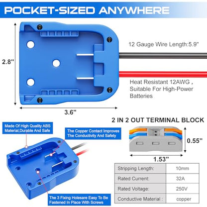 Battery Adapter Compatible for Kobalt 24V Battery | Dock Power Connector for Rc Car Rc Toy 12 Gauge Robotics with Wire Terminals - color: BLUE02