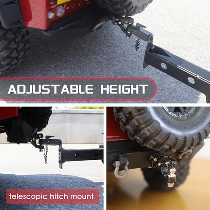1/10 RC Car Trailer Heavy-Duty Metal RC Trailer for 1/10 RC Crawler TRX4 TRX6 SCX10 Gen7 Gen8, Hitch Receiver and Kinetic Winch Strap Included