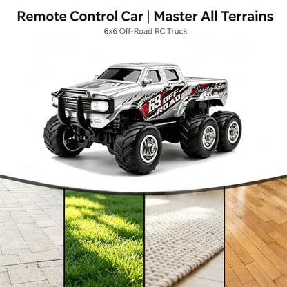 haomsj 1/64 Mini Rc Monster Truck 6x6 Off Road Remote Car for Kids & Adult | Sturdy Metal Car|3 Speeds|2.4G Flexible Remote Control|Long Lasting|Fast Charge|All-Terrain|Gift for Boys Age 3-12 - color: Gray