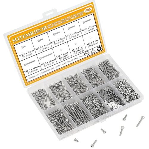 705 Pieces M2.5 Screws Nuts Washers Set, Sutemribor M2.5 x 4/6/8/10/12/16/20mm Hex Socket Head Cap Screws Nuts Washers Assortment Kit, 304 Stainless Steel, Fully Threaded - size: M2.5 Screws Kit, style: Socket Head