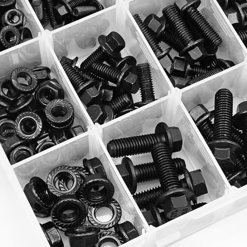 Flanged Bolts and Nuts Kit, Black Alloy Steel Grade 10.9, 245 Pieces, M6 M8 M10, Hex Flange Head, Black Oxide Finish - color: 245PCS M6 M8 M10 Bolts and Nuts Kit