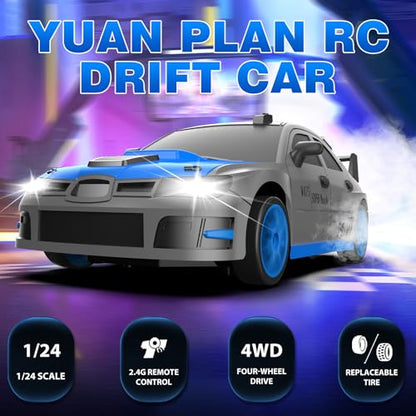 RC Drift Car, 1/24 2.4GHz 4WD Remote Control Car High Speed Drift RC Cars with LED Lights, Drifting Tires Racing Toy Cars for Kids Boys Girls Adults(Grey) - color: G.gray