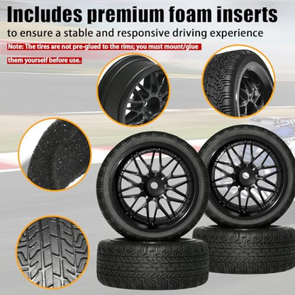 OD 2.65" On Road Rubber Tires Nylon Wheels- 12mm Hex for 1/10 RC Racing Car | Compatible with MJX HSP Tamiya HPI Kyosho Traxxas Sakura Redcat WLtoys 1/10 RC On-Road Racing Touring Car (4pcs, Black) - style: D-Black