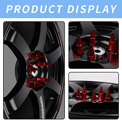 20Pcs Anti Theft Spikes Extended Tuner Wheel/Rims Lug Nuts M12X1.5+Socket (Red) - color: Red