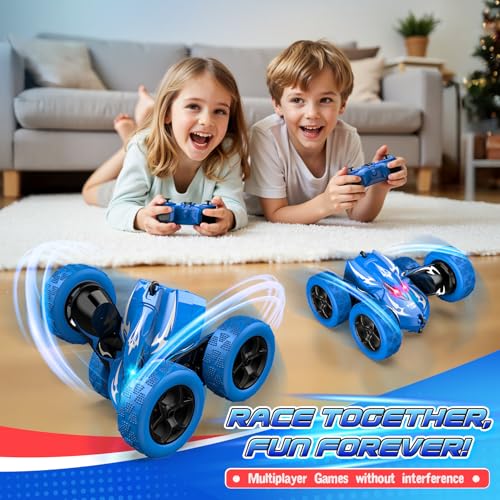 Excitobo Remote Control Car,RC Cars for 4 5 6 7 8 9 10 11 12 Year Old Boy Double Sided 360°Flip 4WD Rechargeable Drift RC Race Car Boys Toys Birthday Gifts Easter Basket Stuffers for Kids Age 4-12 - color: Blue