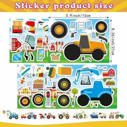 Make Your Own Farm Tractor Stickers, Make a Face Sticker, Autumn Stickers | 24 Sheets for Toddlers Kids Party Favors, Kids Farm Themed Birthday Party Favors Supplies Crafts (8 Designs) - style: Farm Tractor