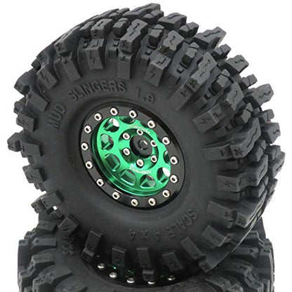 RC 1.9 Mud Slingers Tires Soft Sticky Tyre 120mm & 1.9 Beadlock Wheel Green Black For 1/10 Rock Crawler Axial SCX10 Capra Traxxas TRX4 Redcat Gen8, (4-Pack) - color: Green & Black
