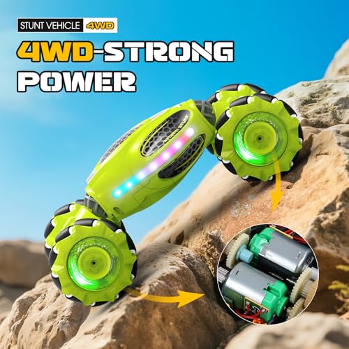 Gesture Sensing RC Stunt Car, Remote Control 2.4GHz 4WD Hand Controlled Car Toys for Boys and Girls Age 6-12, 360° Rotating Drift RC Cars with Lights and Music, Ideal Birthday and Christmas Xmas Gift - color: Green