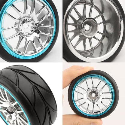 RC 1/10 Scale On Road Tires OD2.55 Replacement Rubber Wheel Rims 12mm Hex Compatible with Traxxas 4 Tec 2.0 Tamiya TT01 XV01 Kyosho WR8 Sakura WLtoys HPI Touring Racing Car - color: Blue