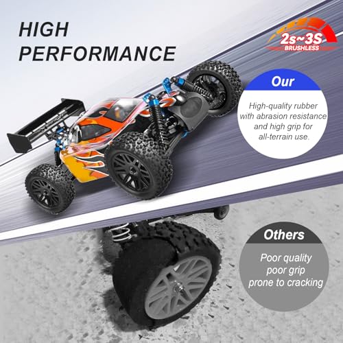 HobbyPark Front & Rear Wheels and Tires 12mm Hex Hub with Foam For Redcat Shockwave, Tornado Epx,S30 1/10 Off Road Buggy (Pack of 4)
