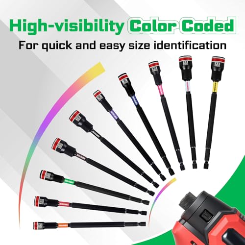 Impact Nut Driver Set, 10 Pieces 6”Long 5/16”6 Point Alloy Steel Magnetic SAE Nut Setter Set Use For Require Installing 1/4 Hex Shank Impact Driver with Case Box - size: 6", style: 5/16"-10pcs
