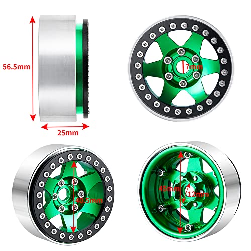4PCS Aluminum 1.9" Beadlock Wheels Rims Upgrades for Axial SCX10 II, SCX10 III, TRX4 1/10th RC Crawler Car Accessories (Green) - color: Green