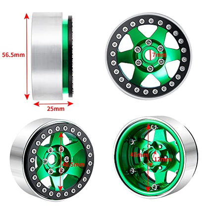 4PCS Aluminum 1.9" Beadlock Wheels Rims Upgrades for Axial SCX10 II, SCX10 III, TRX4 1/10th RC Crawler Car Accessories (Green) - color: Green