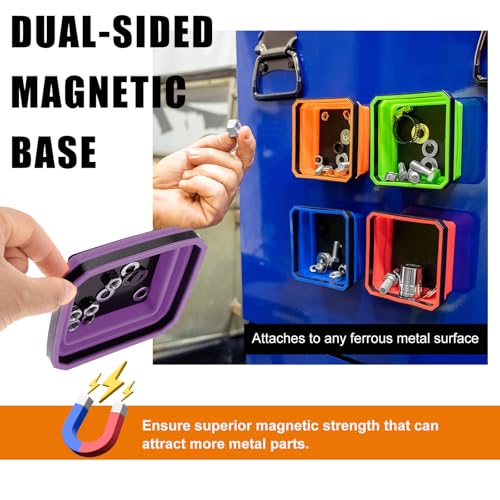 Yourkar Collapsible Magnetic Parts Tray, 4.5 Inch Foldable Magnetic Square Silicone Tray, Tool Tray Set with Double-Sided Magnetic Base for Screw Bolts Nuts Pins, Car Accessories (Purple) - color: Purple, 1 PCS