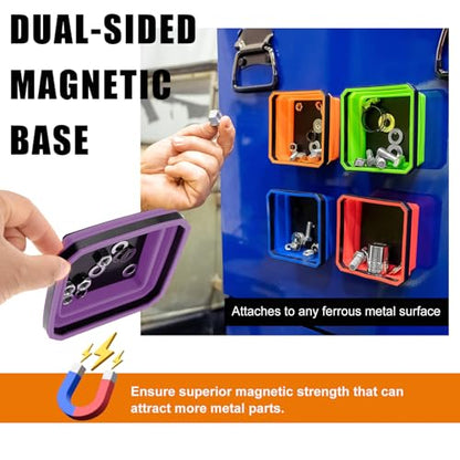Yourkar Collapsible Magnetic Parts Tray, 4.5 Inch Foldable Magnetic Square Silicone Tray, Tool Tray Set with Double-Sided Magnetic Base for Screw Bolts Nuts Pins, Car Accessories (Purple) - color: Purple, 1 PCS