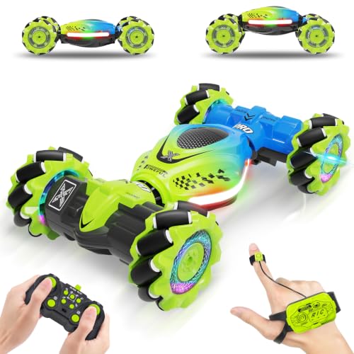 Dysaim Gesture RC Car Hand Controlled Stunt Car for 6-12 yr Boys Girls, 2.4GHz Remote Control Gesture Sensor Toy Drift Twist with Light Music for Kids Birthday Xmas Gift - color: Geen-blue