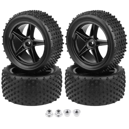 Preglued 1/10 Buggy Wheels and Tires Set 12mm Hex 3.35" / 85mm, Foam Inserts Replacement for RC Off-Road Car, Compatible with Traxxas, Arrma, Redcat, HSP, Losi, WLtoys 144001 4pcs (Color 02) - color: Color 02