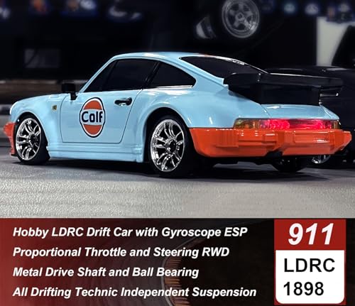 HLSFWDRIVE LDRC Drift Car with Gyro 1/18 RC Drift Car RWD Race | Hobby RC Car for Adult with Gyroscope Full Proportional Metal Drive Shaft Independent Suspension Alloy Shell LD1898