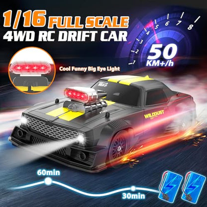 1/16 RC Drift Car with Gyro Full Proportional 4WD 50KM/h High Speed Remote Control Cars+Remote Control Robot Dog Toy 2.4GHz 8WD All-Terrain Gesture Sensing Stunt RC Cars RTR Climbing Robot Dogs