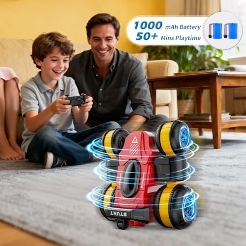 Remote Control Car RC Stunt Cars Toy Gifts - High-Speed Drift 360 Flips Four-Sided Driving Rotating Twist 4WD Offroad Vehicle for Kids Boy Girl Birthday Presents Ages 5 6 7 9 10 11 12 Years Old Red - color: Red