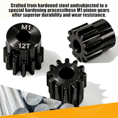 M1 Gear 12T 5mm Bore 3-Pack – High-Precision Hardened Steel Motor Pinion Gear for 1/8 1/10 RC Crawler, Monster Truck, Short Course Truck & Boat (Compatible with Traxxas Axial, FMS, HSP Redcat Losi) - style: M1 3Pcs 12T