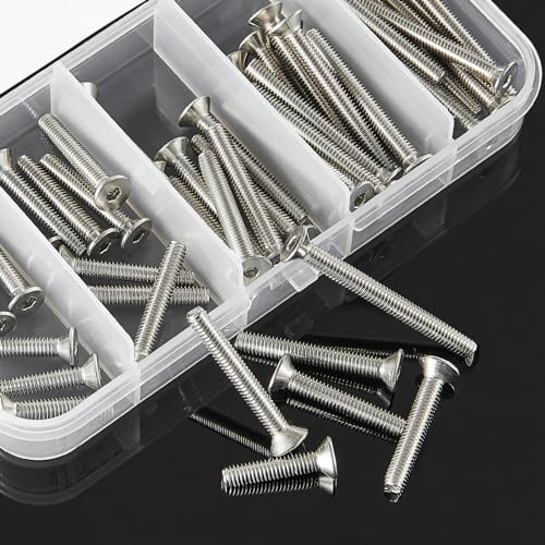 M4 x 20mm 25mm 30mm 35mm 40mm Flat Head Hex Socket Cap Screws Countersunk Bolts, Stainless Steel 304, Metric Allen Hex Drive, Bright Finish, Fully Threaded, Assortment Kit 50PCS - size: M4 x 20/25/30/35/40 mm
