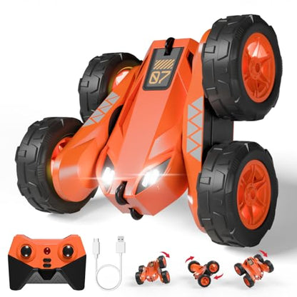 Remote Control Car, Rechargeable RC Cars & Remote 360° Flips Rotating 2.4Ghz 4WD All Terrain Stunt Race Car Toy Christmas Birthday Gift for Kids Boys 3-12 - style: Orange