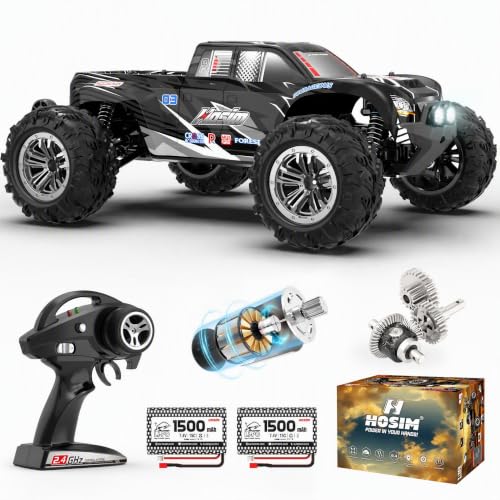 Hosim RC Truck 1:10 Scale 48+ KMH Remote Control Car for Adults, 4X4 All Terrains Off-Road RC Car, Waterproof Electric RC Cars for Boys Age 8-12 Toy Gift, 40+ Min Play with 2 Batteries Monster Trucks - color: Black
