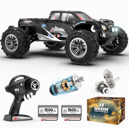 Hosim RC Truck 1:10 Scale 48+ KMH Remote Control Car for Adults, 4X4 All Terrains Off-Road RC Car, Waterproof Electric RC Cars for Boys Age 8-12 Toy Gift, 40+ Min Play with 2 Batteries Monster Trucks - color: Black