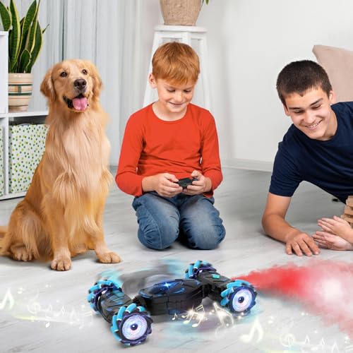 RC Stunt Cars Gesture Sensing Remote Control Car for Boys Gifts Toys, Blue | 2.4Ghz Hand Controlled Car with Lights Music Sprayer, 360° Rotation, Drift, 4WD Off-Road, Birthday Xmas Gifts Toys for Kids - color: Blue
