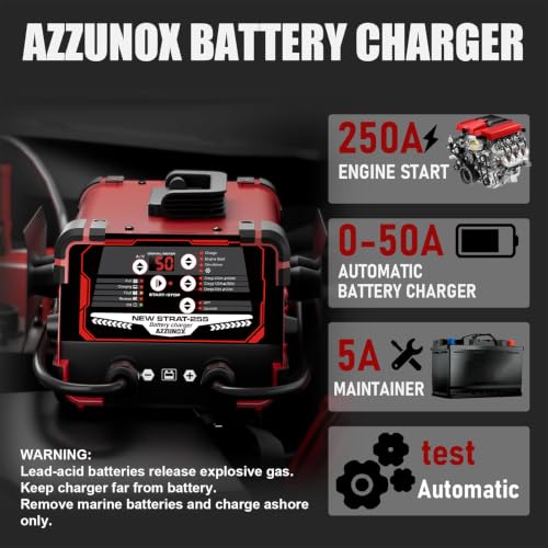 12V/24V Car Battery Charger Maintainer, Max 50A Fast Charging | 250A Cranking Engine Starter, Auto Battery Maintainer, Desulfator, Repair & Winter Modes for AGM Gel Deep Cycle Batteries - color: 50A
