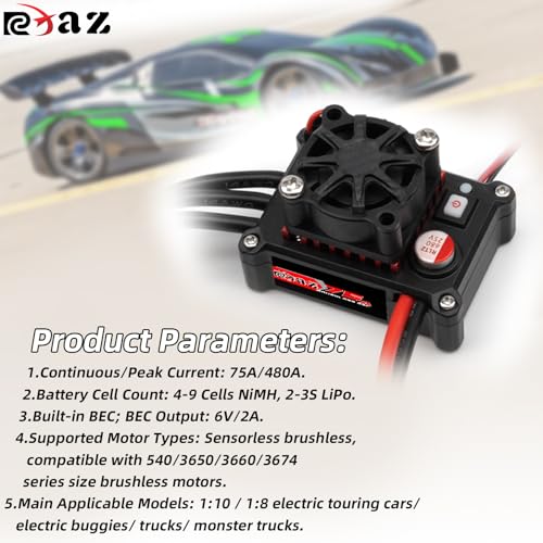 2-3S Splash-Proof Brushless Power Combo 75/480A BEC 6V/2A ESC 3650 3.175mm Shaft 3300KV for Traxxas Maxx Slash Rustler 4X4 VXL ARRMA Senton Granite 3S BLX Losi, High-Speed Car(3300, RPM)