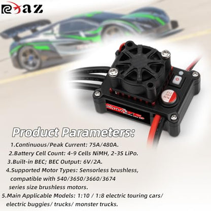 2-3S Splash-Proof Brushless Power Combo 75/480A BEC 6V/2A ESC 3650 3.175mm Shaft 3300KV for Traxxas Maxx Slash Rustler 4X4 VXL ARRMA Senton Granite 3S BLX Losi, High-Speed Car(3300, RPM)
