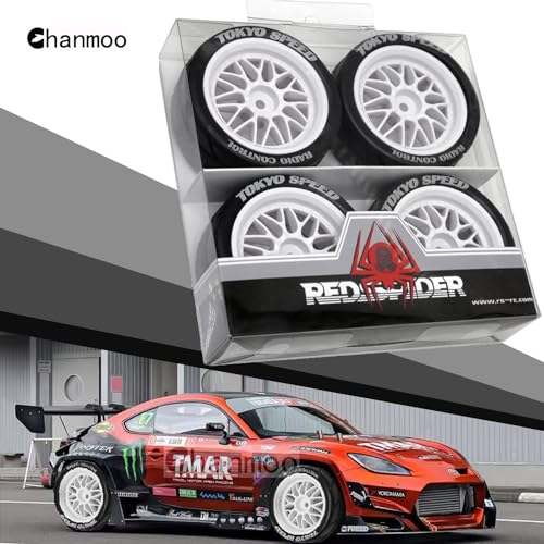 1/10 RC On Road Tires And Plastic Rally Wheels 12mm Hex Drift Tyres For 1:10 Scale Racing Touring Street Car Tamiya TT01 TT02 XV01 TA06 A959 144001 HPI KYOSHO HSP PTG2 Traxxas 4PCS (White) - color: White
