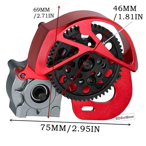 RC Aluminum Transmission Gearbox Upgrades Part for 1/10 SCX10, SCX10 II 90046 90047 Wraith,AX10 RC Crawler car,Alloy Center Transmission Gearbox,Titanium & Red - color: Titanium&red(1pc)