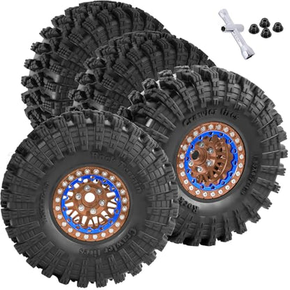 RC 1.9 Wheel Tires for 1/10 TRX4 TRX6 SCX10 SCX10 II 90046 SCX10 III AXI03007 SCX10 Pro Gen7/8 D90 VS4-10 MST CFX RC Crawler Car,12mm Hex Wheels Rims and Rubber Tires w/Sponge,Brown - color: Brown - (1.9 Beadlock Wheel)