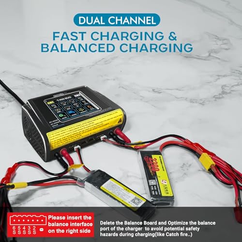 Dual Channel RC Lipo Battery Charger with Touchscreen LCD – 200W AC/400W DC, 12A×2 Fast Charging, Smart Balance Charger for LiPo/LiHV/Life/Pb/NiCd/NiMH/Smart Batteries (1S-6S)