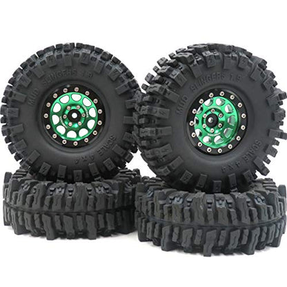 RC 1.9 Mud Slingers Tires Soft Sticky Tyre 120mm & 1.9 Beadlock Wheel Green Black For 1/10 Rock Crawler Axial SCX10 Capra Traxxas TRX4 Redcat Gen8, (4-Pack) - color: Green & Black