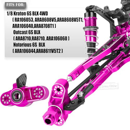 RC Upgrades Part for 1/8 Kraton/Outcast/Notorious 6S BLX,Alloy Front Rear Suspension Arms,Front Knuckles Steering Blocks &Rear Hub Stub Axle Carriers,Wing Mount &Wheelie Bar Set,Pink - color: Pink(1set)