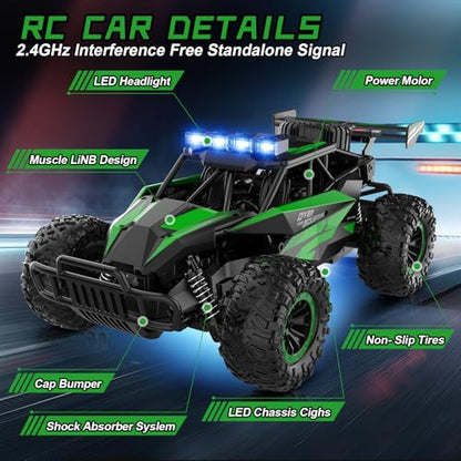 kolegend Remote Control Car 50+Min RC Cars Toys 1:12 Scale Monster Trucks 20KM/H Remote Control Monster Truck with LED Headlight and 2 Battery Gifts for Boys 8-12,Green - color: Green