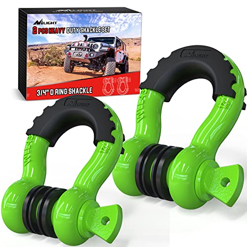 Nilight 2 Pack 3/4" D-Ring Shackle with 7/8" Screw Pin 41,887lbs Break Strength, Heavy Duty Off Road Recovery with Isolators Washers for Use with Tow Strap, Winch, Off-Road Jeep Truck Vehicle - color: Green 3/4" 2 Pack, size: 3/4 inch