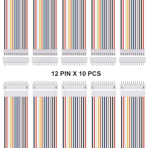 10Pairs JST-XH Connector Kit, XH 2.54mm 12 Pin Header Male and Female Connectors Plug Adapter with Flat Wire Cable 200mm 26AWG Compatible with JST XH (12P) - color: 12P