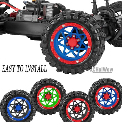 1/16 RC Wheels and Tires 4PCS, RCHuiWow 12mm Hex Plastic Rim Tires Set for 1/16 M-J-X16207-210,H-B-X16889-890,S-C-Y16101-106,Summit E-Revo Gorgon Grom,Mini Kraton 3S RC Truck Upgrades,Navy Blue&Red - color: Navy Blue&red(4pcs)