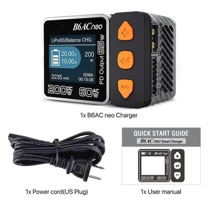 B6ACneo B6AC neo Smart Charger DC 200W AC 60W RC Battery Balance Charger B6AC neo for LiPo/Life/LiIon/LiHV Battery(1-6s) /NiMH/NiCd (1-15s) Batteries