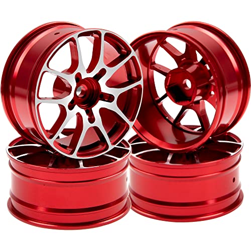 Aluminum Alloy 1/10 On-Road Racing Touring Drift Car Wheel Rims 12mm Hex Hub 26mm Width Compatible with Tamiya TT01 Kyosho RedCat Sakura D4 XIS HSP 1/10 RC Car (Red) - color: Red