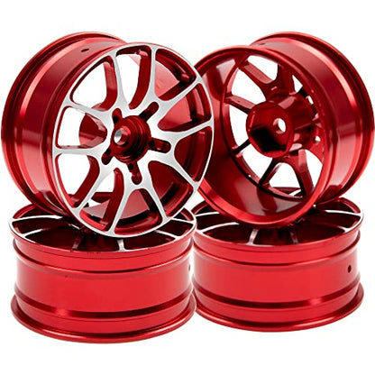 Aluminum Alloy 1/10 On-Road Racing Touring Drift Car Wheel Rims 12mm Hex Hub 26mm Width Compatible with Tamiya TT01 Kyosho RedCat Sakura D4 XIS HSP 1/10 RC Car (Red) - color: Red